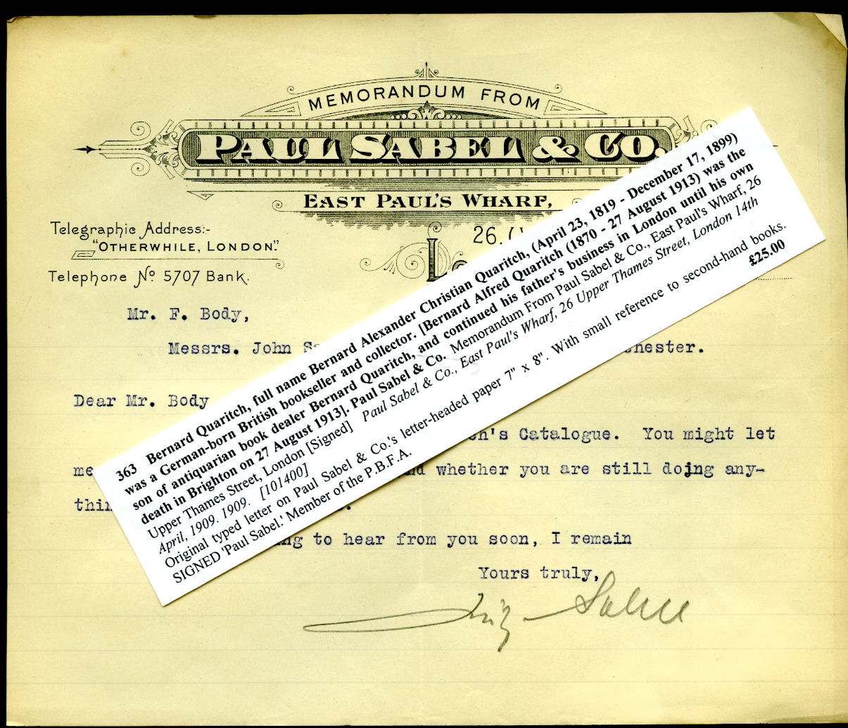 Memorandum From Paul Sabel & Co., East Paul